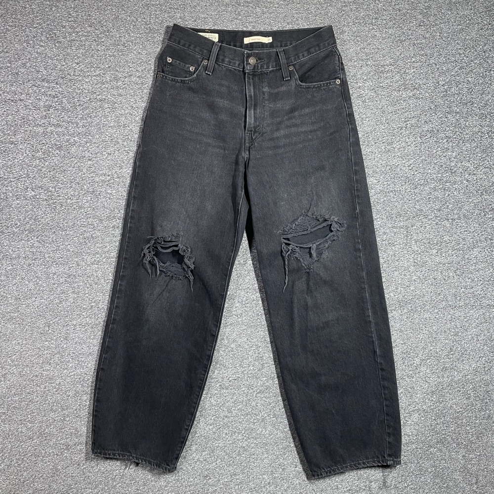 Levi's Premium Baggy Dad Jeans Black Distressed High Rise W26 L30